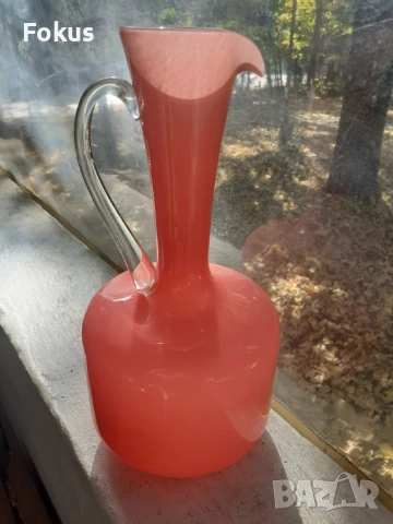 Невероятна голяма розова кана гарафа декантер Опалин, снимка 7 - Антикварни и старинни предмети - 51169450