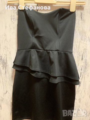 Страхотна пеплум черна еластична официална вечерна къса коктейлна рокля , снимка 1 - Рокли - 35788836