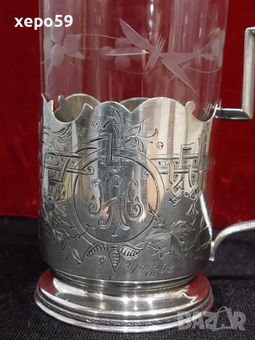 Царска Русия сребърен 84 подстакан с оригинална чаша-сребро 84, 750 €, снимка 3 - Чаши - 52825298