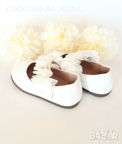 БЕЛИ БАЛЕРИНКИ за момиче с бели цветя и перлички BUBBLE KIDS, снимка 4 - Бебешки обувки - 50020310