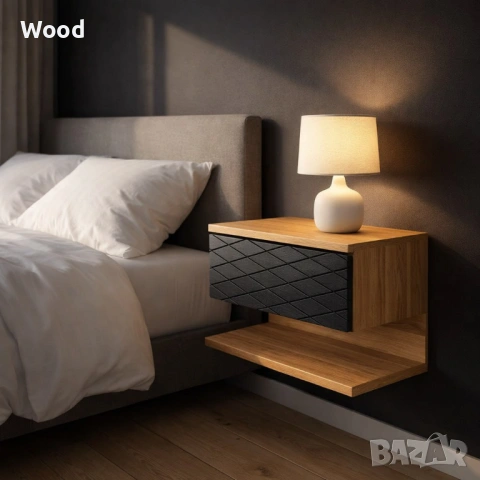 Нощно шкафче, плаващо, дъб, дизайн, масивно дърво.