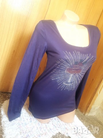 Лилава блуза туника с камъчета Коктейл С, снимка 2 - Блузи с дълъг ръкав и пуловери - 34243325