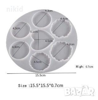Сърце кръг кръгчета кръгове плитък силиконов молд форма фондан шоколад гипс смола основа палитра, снимка 3 - Форми - 44298087