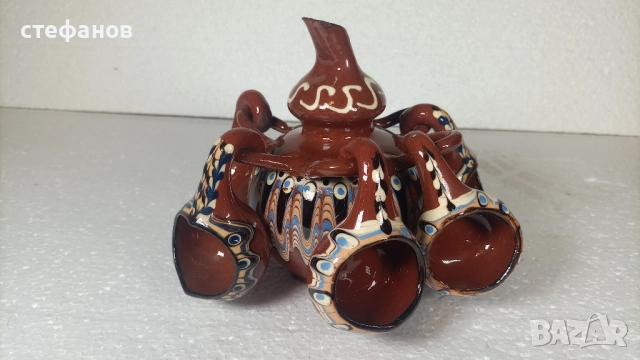 Керамичен комплект за греяна ракия, кратунки 6 бр и павурче