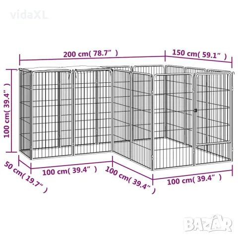 vidaXL Заграждение за куче черно 14 панела 50x100 см прахово боядисано, снимка 5 - За кучета - 56146632