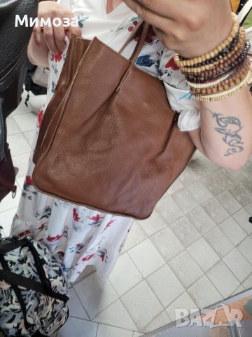 Естествена кожа голяма кафява чанта,тип торба, снимка 13 - Чанти - 41310791