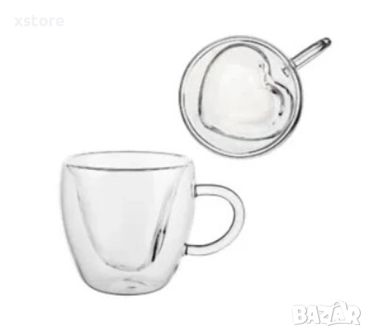 Двустенна стъклена термо чаша във формата на сърце, снимка 16 - Чаши - 52695227