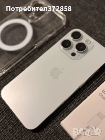 iPhone 15 Pro 256GB White titanium без забележка, със зарядно и калъф, снимка 2 - Apple iPhone - 52718788
