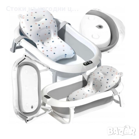 Сгъваема бебешка вана с термометър и възглавница, снимка 3 - За банята - 52997146