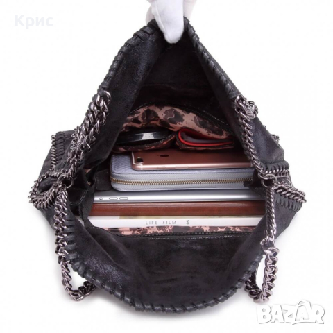 Голяма ежедневна дамска чанта с метални елементи., снимка 7 - Чанти - 44602254