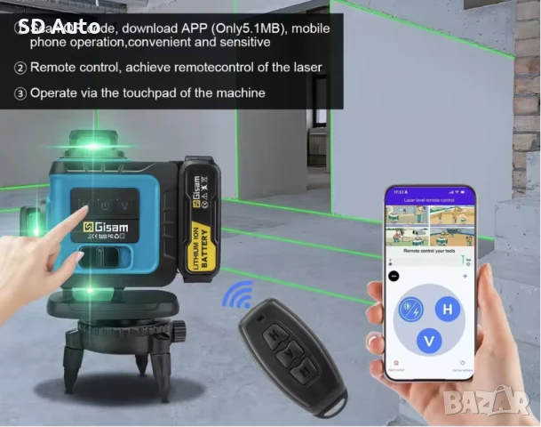 GISAM 360° 4D Самонивелиращ се професионален лазерен нивелир със статив, снимка 3 - Измервателни инструменти - 50497678
