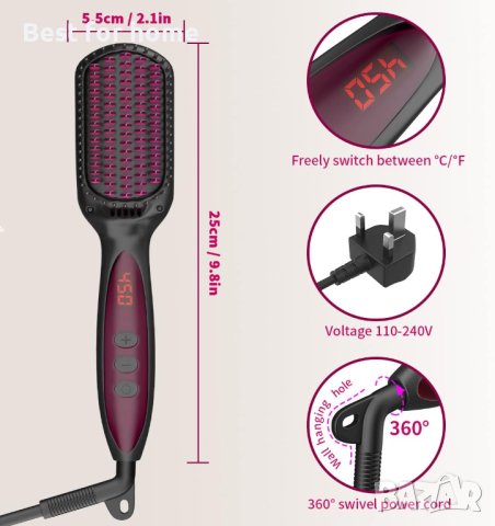 Четка за изправяне и стилизиране на брада и коса JAMIEWIN 3 в 1, снимка 6 - Маши за коса - 41905520