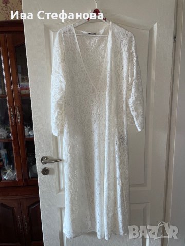 Фабрично плетиво плажна бяла  памук дантелена наметка плажна дълга риза кафтан плажна дълга рокля