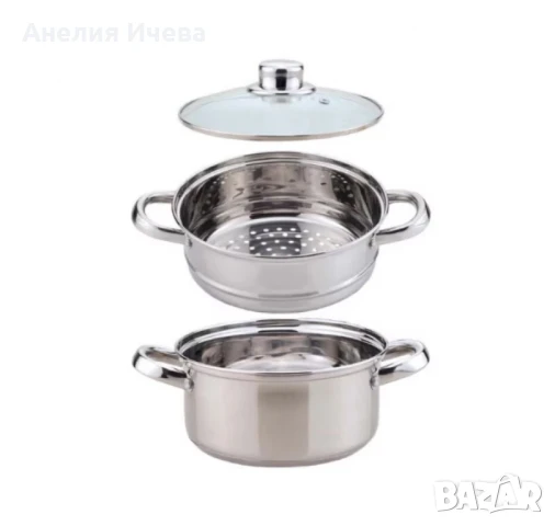 Комплект тенджери за готвене на пара Bohmann, 18Х8.5см.\2.5л., индукция, снимка 2 - Съдове за готвене - 50596003