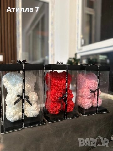 Подаръчно мече с вечни рози и елегантна панделка - идеално за празници, снимка 18 - Подаръци за жени - 52711961