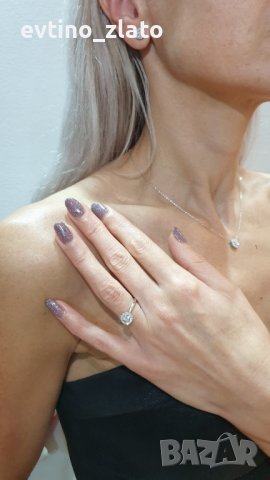 Златни 18К , обеци, колие или пръстен с диаманти , снимка 2 - Бижутерийни комплекти - 39045972