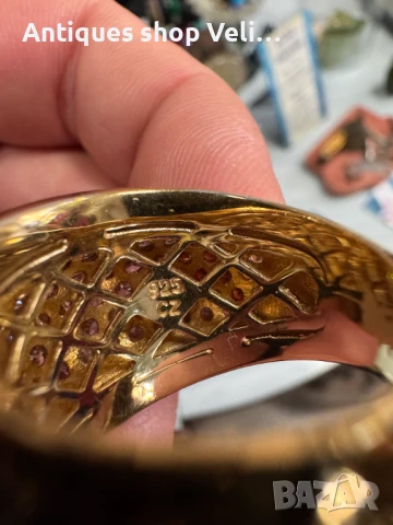 Сребърен пръстен с позлата и циркони №7090 , снимка 10 - Пръстени - 50789840