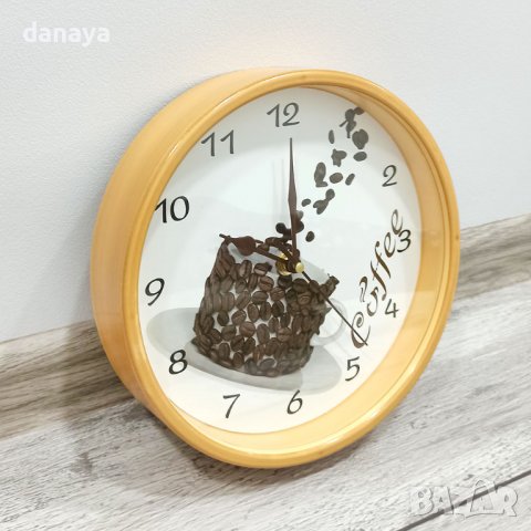 3572 Стенен кръгъл часовник Чаша кафе, Ф 21.5см, снимка 2 - Стенни часовници - 39738996