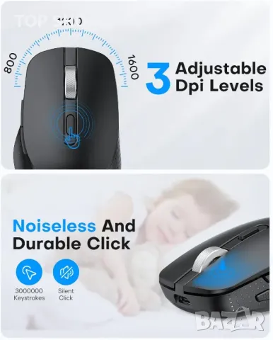 OMOTON Безжична Bluetooth зареждаща се USB клавиатура и мишка за Mac OS, с 3 Bluetooth канала, снимка 4 - Клавиатури и мишки - 49747820