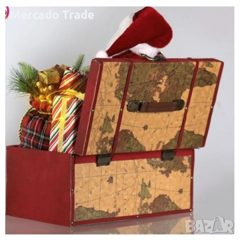 Коледна реалистична фигура на Дядо Коледа в сандък с подаръци, Звук и LED светлини, снимка 4 - Декорация за дома - 52324948