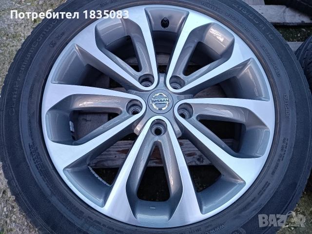 Лети джанти 18ки 5х114.3 Nissan + летни гуми 215/55/18 Continental, снимка 5 - Гуми и джанти - 52593952