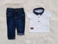 Бебешки дънки и тениска с яка 0-3 месеца, снимка 1 - Комплекти за бебе - 41837102