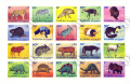 Фуджейра - ОАЕ "Динозаври/Бозайници", клеймовани - СТО, подредени в малък лист - 20 марки, снимка 1 - Филателия - 44818435