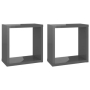 vidaXL Стенни кубични рафтове, 2 бр, сив гланц, 30x15x30 см（SKU:807022