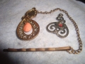 2 СТАРИ ЗЛАТИСТИ ВИНТИДЖ КРАСИВИ БИЖУТА ФИЛИГРАНЕН СТИЛ 26199, снимка 5