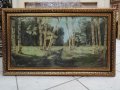 Стара руска маслена картина Брезова гора от 1950 г, масло на платно, живопис
