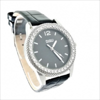 Дамски черен часовник с бели камъчета Код на продукта: A-0003, снимка 1 - Дамски - 36366966