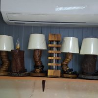 Декоративни лампи от масив (маслина), снимка 3 - Настолни лампи - 39650585