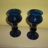 стъклени свещници от синъо стъкло, снимка 1 - Други стоки за дома - 41958148