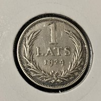 1 лат 1924 г, Латвия - сребърна монета, снимка 3 - Нумизматика и бонистика - 42548363
