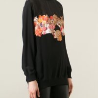 GIVENCHY Black Floral & Butterfly Silk Дамска Копринена Блуза тип Пуловер size 36, снимка 2 - Блузи с дълъг ръкав и пуловери - 42320782