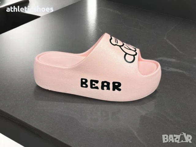 Дамски чехли на платформа в розово  с мече, снимка 1