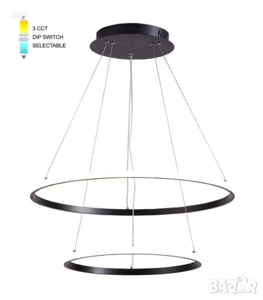 LED пендел дуо Ø400+600mm 48W черен VITO, снимка 1