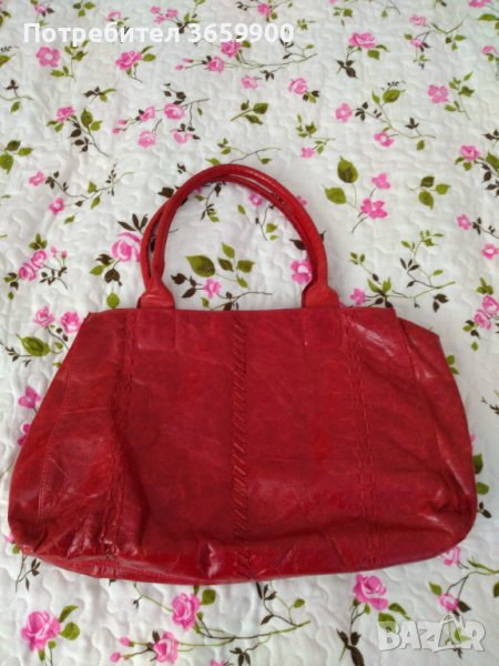 Червена чанта от естествена кожа , снимка 1