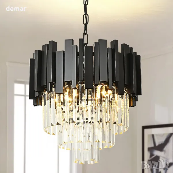 Модерен кристален полилей AOOCHOK, черен, E27 x 3, D40 см, снимка 1