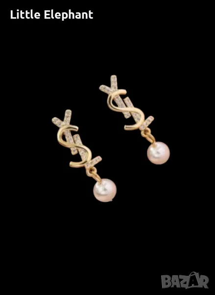 Обеци с кристали и перли бранд,Gold/нови, снимка 1