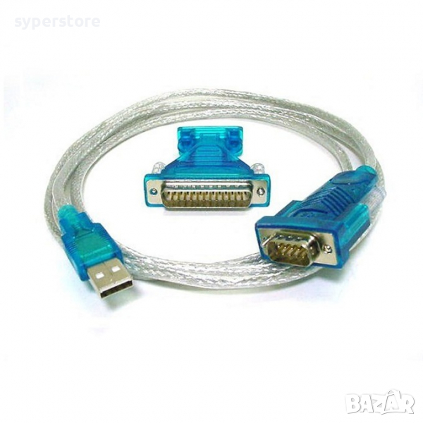 Преходник адаптер от USB порт към Com порт и LPT RS232 порт Digital One SP00342-USB-RS232 CABLE, снимка 1