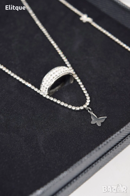 Нежно колие, гривна и пръстен с детайл пеперуда  , снимка 1