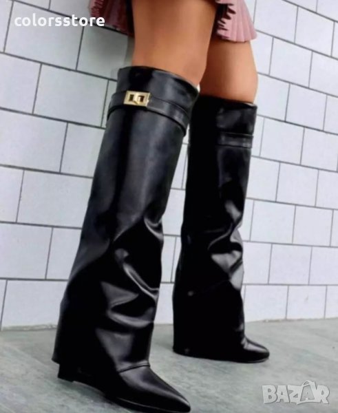 Ботуши на платформа - черна кожа - K-40, снимка 1