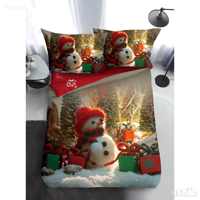 Двулицево коледно спално бельо, размер за приста (Реално изображение), 4 части - WS17381, снимка 1