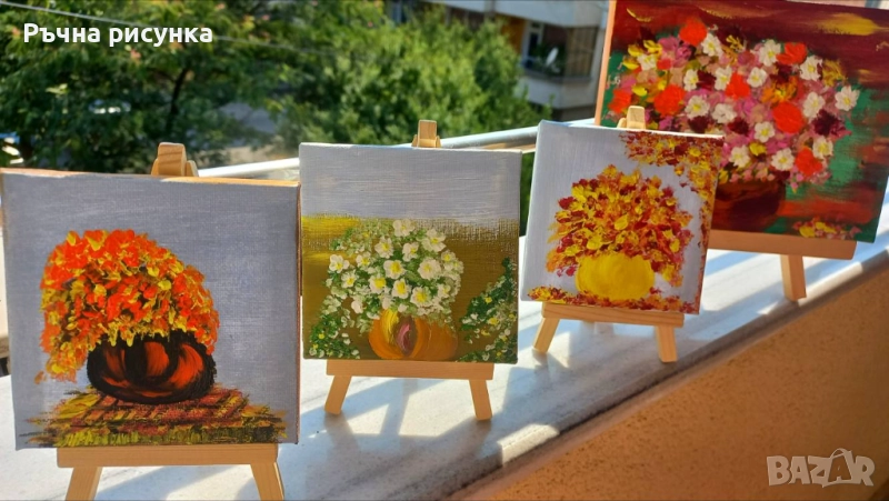 Авторски мини картини тема есен ,цена 10лв -картина и статив и големи картини , снимка 1