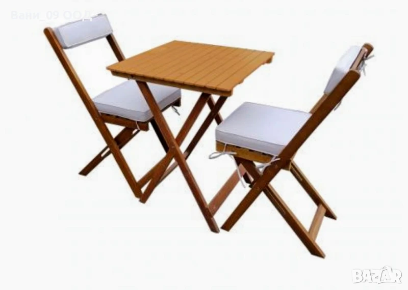 Градински сет маса+2 стола, с възглавници, снимка 1