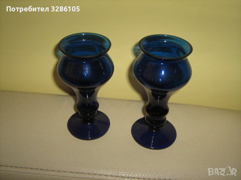 стъклени свещници от синъо стъкло, снимка 1