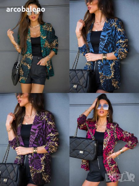 Дамско сако с дълъг ръкав и ревер с дигитален печат, 4цвята, снимка 1