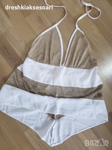 Бял топ със златни ивици, снимка 1