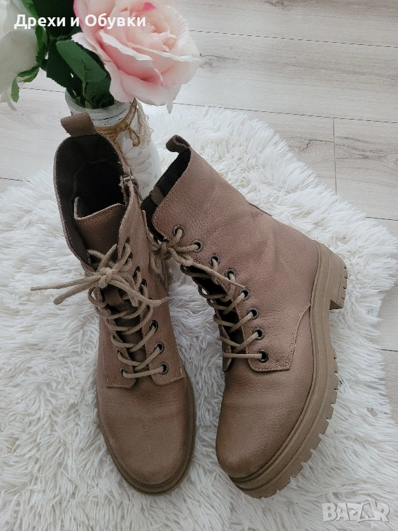 Бежови боти естествена кожа, снимка 1